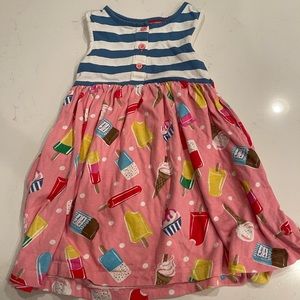 4-5 year Mini Boden pink ice cream dress with blue and white stripes and buttons